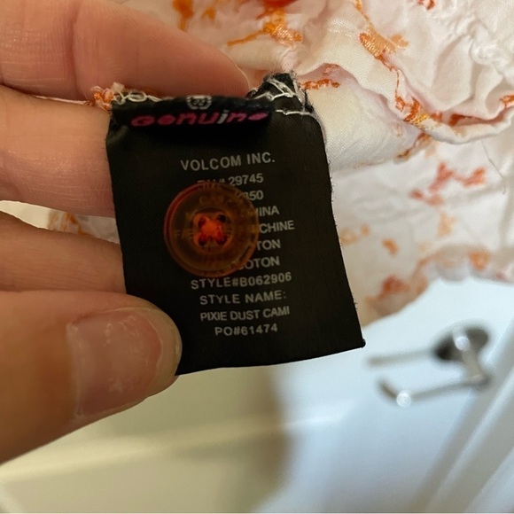 Volcom White with Orange Embroidered Pixie Dust Button Front Cami Tank - Picture 6 of 10